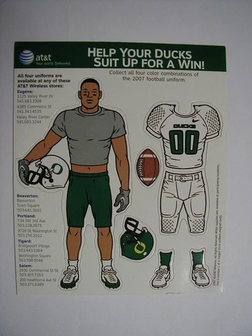 AT&T U of O University Oregon Ducks Football Magnet 2007 #00 White Uniform UO Cover