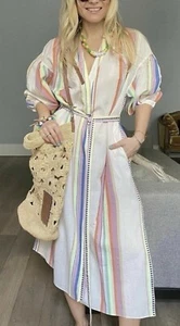 Vestido H&M X LEMLEM Mezcla Lyocell Caftán Multicolor Rayas Con Cinturón - Tallas M - Imagen 1 de 19