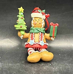 Resin GINGERBREAD Boy With Tree & Present Christmas Ornament - Picture 1 of 3