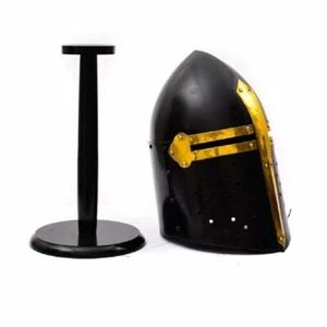 18ga Black Templar Crusader Knight Helmet Larp Crusader Armour Helmet with stand - Bild 1 von 3