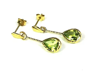 9ct Yellow Gold Real Peridot TearDrop Earrings Birthstone, UK Made, Gift Boxed - Picture 1 of 2