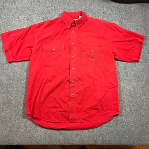 Vintage Bugle Boy Shirt Mens Large Red Button Up Short Sleeve Casual 90s Dad Y2K - Picture 1 of 11