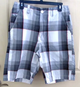 Champs Sports Gear Men's 30"x10" Gray/White/Red Plaid Shorts w Leg Side Pocket - Picture 1 of 12