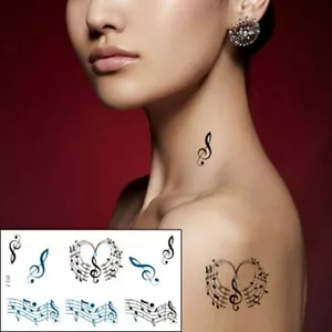 Flash Einmal Temporary Klebe Tattoo Musik Noten Schwarz Körper Body Geschenk WOW - Bild 1 von 4