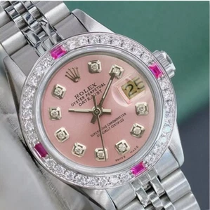 Rolex Lady Datejust Watch Stainless Steel Pink Dial Diamond-Ruby Bezel Jubilee - Picture 1 of 22