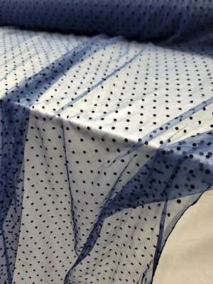 Tela de malla de tul azul marino vendida por yarda terciopelo negro lunares para vestido  Foto 1 de 4