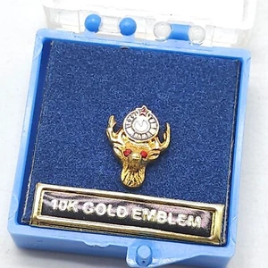 10K Gold Elks Lodge Emblem Lapel Pin With Red Gem Eyes In Box - Picture 1 of 6