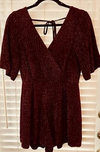 Francesca’s ALYA Maroon Metallic Romper Adult Large - Picture 1 of 6