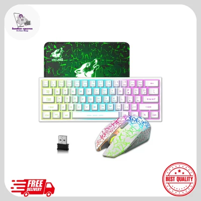 60% Compact wireless gaming keyboard and mouse set, RGB Rainbow Light up keyboa - Image 1 of 4