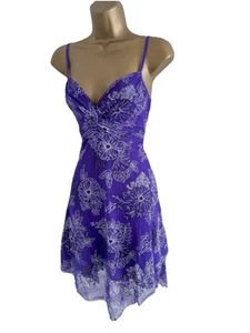 Jane Norman Asymmetric Hem Dress Purple Glitter Floral Size 10 - Picture 1 of 7