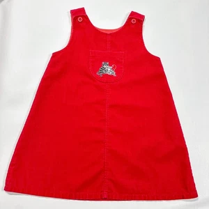 Vestito rosso velluto a coste Carters bambina vintage taglia 5 gattino made in USA maglione tasca - Foto 1 di 6