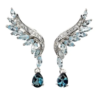 925 Sterling Silver Earrings Pear London Blue Topaz 7x5mm Topaz Gemstone Jewelry - Image 1 of 4