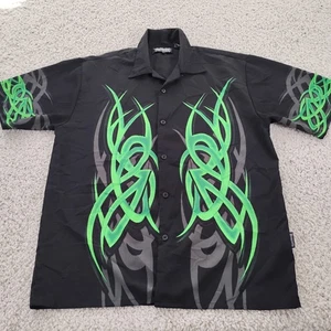Vintage Libellenhemd Herren Large schwarz Korea Polyester Y2K Schlaufenkragen Street - Bild 1 von 12