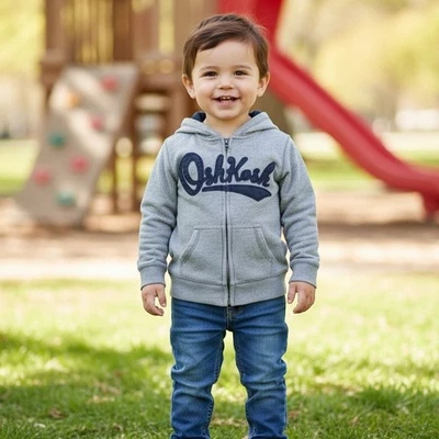 OshKosh B'gosh Toddle Size 4/5 Gray Full Zip Hoodie Sweatshirt Kidcore Preppy - Image 1 of 4