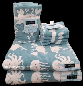 8pc Sealife Dolphin Octopus Crab Bath Hand Washcloth Towel Set Cynthia Rowley - Picture 1 of 8