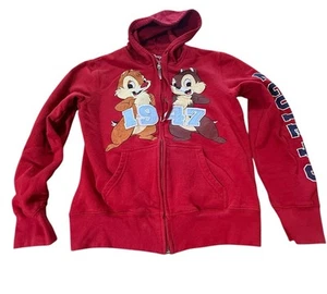 Disney Chip 'N Dale Red Fleece Hoodie Pullover Girls Size XL Long Sleeve Pouch - Picture 1 of 5