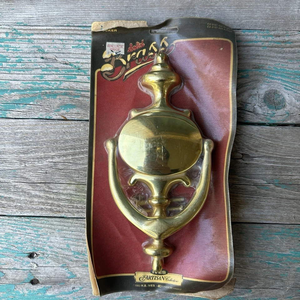 IVES Solid Brass Heavy Door Knocker Polished 8 1/2" X 4" Colonial Fancy