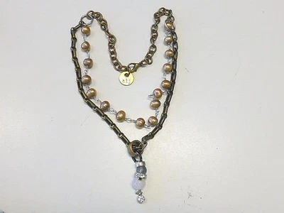 ALJ ALEX LOZIER 现代黄铜和摩卡珍珠项链石英珠吊坠摇杆 — 第 1/4 张图片