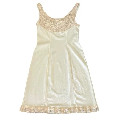 VINTAGE Satin & Lace Slip Dress Beige Size XS Lingerie Lace Bust Lace Trim - Image 1 of 4
