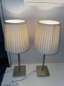 Set Of Two Chrome Cream Colour Bedside Lamp - Picture 1 of 7