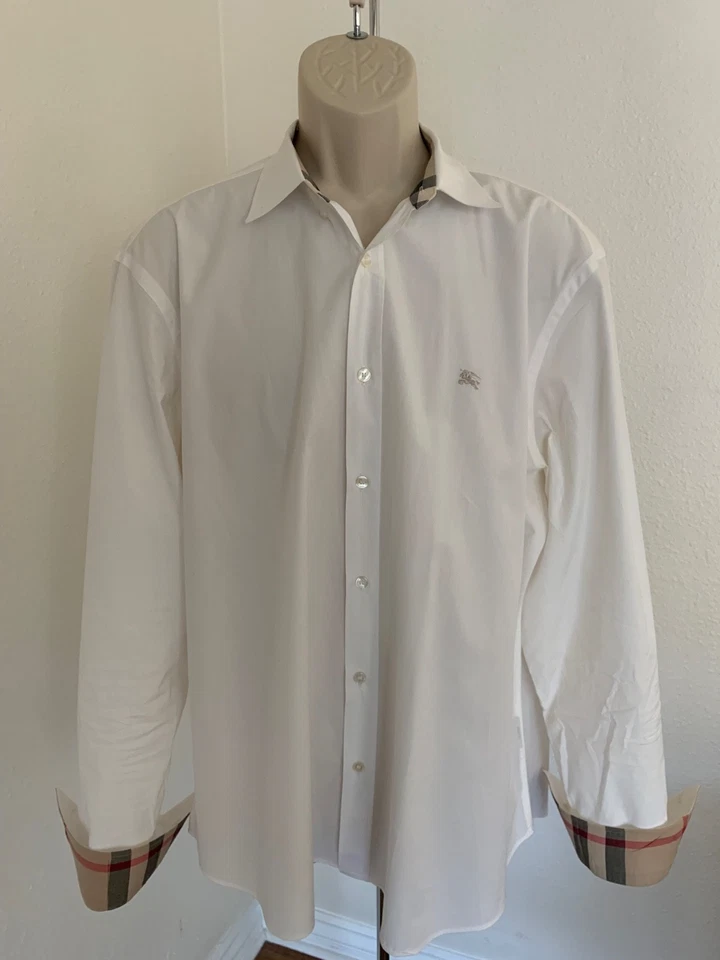 Мужская нарядная рубашка BURBERRY BRIT белая на пуговицах Nova клетчатая с длинным рукавом размер XXL - Изображение 1 из 4