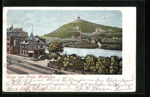 Porta Westfalica, Panorama mit Denkmal, Ansichtskarte 1903  - Picture 1 of 2