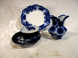 Flow Blue Lot Plate/Vase/Cup/Saucer all Non Matching - Picture 1 of 16