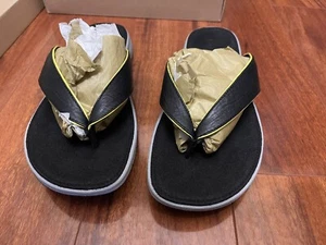 Cole Haan Herren Größe 8 schwarz gelb Leder Flip Flop Thing Sandalen-neu mit Karton - Bild 1 von 7
