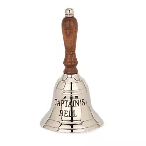 17cm Tischglocke CAPTAIN'S BELL messing massiv silber Handglocke mit Holzgriff - Bild 1 von 2