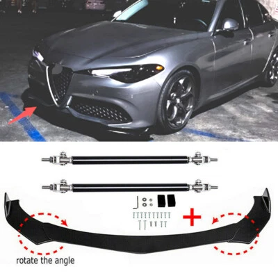 For Alfa Romeo Giulia 2017-2021 Black Front Bumper Lip Splitters + Strut Rods - Изображение 1 из 4