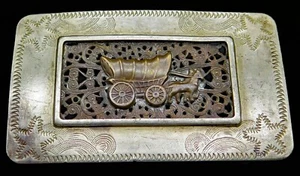 Covered Wagon Horse Filigree Western Cowboy Pioneers Vintage Belt Buckle - Picture 1 of 4