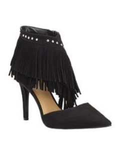 Nine West Trendy pumps 3.5 " heels fringe black suede leather sz 6 Med NEW - Picture 1 of 4