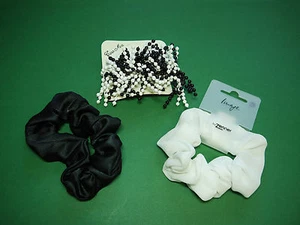 Set Haargummis Haarspange schwarz weiß Satin edel Perlen extravagant Nr.14 - Picture 1 of 2