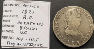 MEXICO, 1821, ZACATECAS, R. G., FERDIN VII, VF, 8 Reales, silver coin - Picture 1 of 5