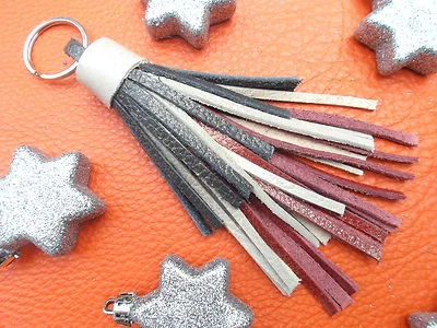 POMPON CUIR MULTICOLORE ! PORTE CLEFS GRI GRI PORTE BONHEUR ARTISANAL ! - Photo 1/2