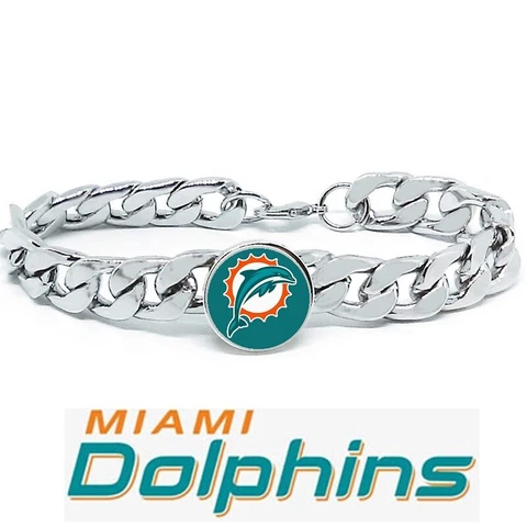 Miami Dolphins Silver Mens Curb Link Chain Bracelet Football Gift D4 Cover