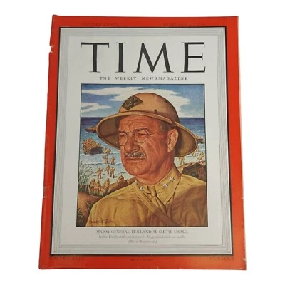Vintage 1944 TIME Magazine Major General Holland M Smith February 21 1944 Numbr8 - Image 1 of 4