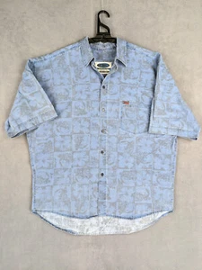 Chemise Hawaïenne Vintage 90s Quiksilver L Bleu Faded Motif Surf Streetwear - Imagen 1 de 11