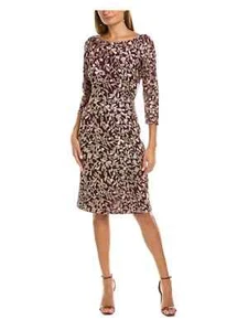 JS Collections Kelly Sheath Dress Embroidered Gold Leaf & Merlot Size 4 - Picture 1 of 13