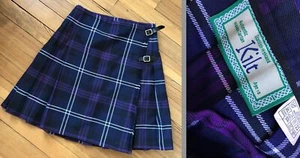 SCOTTISH HIGHLAND UK KILT CHILD PURPLE BLUE WHITE TARTAN PLAID SKIRT AGE 10 EUC - Picture 1 of 5