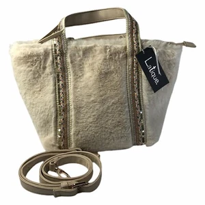 Borsa LaTique Quinn in pelliccia sintetica borsa a mano crema paillettes strass perline nuova con etichette - Foto 1 di 12