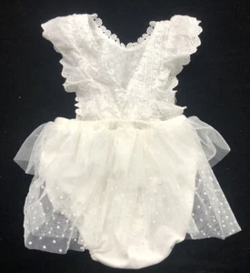 Unbranded Romper Skirt Tul Baby Girl Size 1 Year White Button Sleeveless - Picture 1 of 8