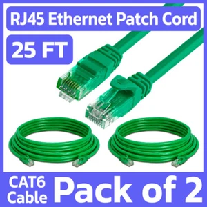 2 Pack Cat6 Green Ethernet Cable 25ft Patch Cord LAN Network RJ45 Internet Wire - Picture 1 of 7