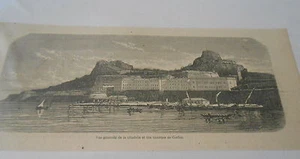 Gravure 1861 Vue générale de la citadelle et des casernes de Corfou - Imagen 1 de 1