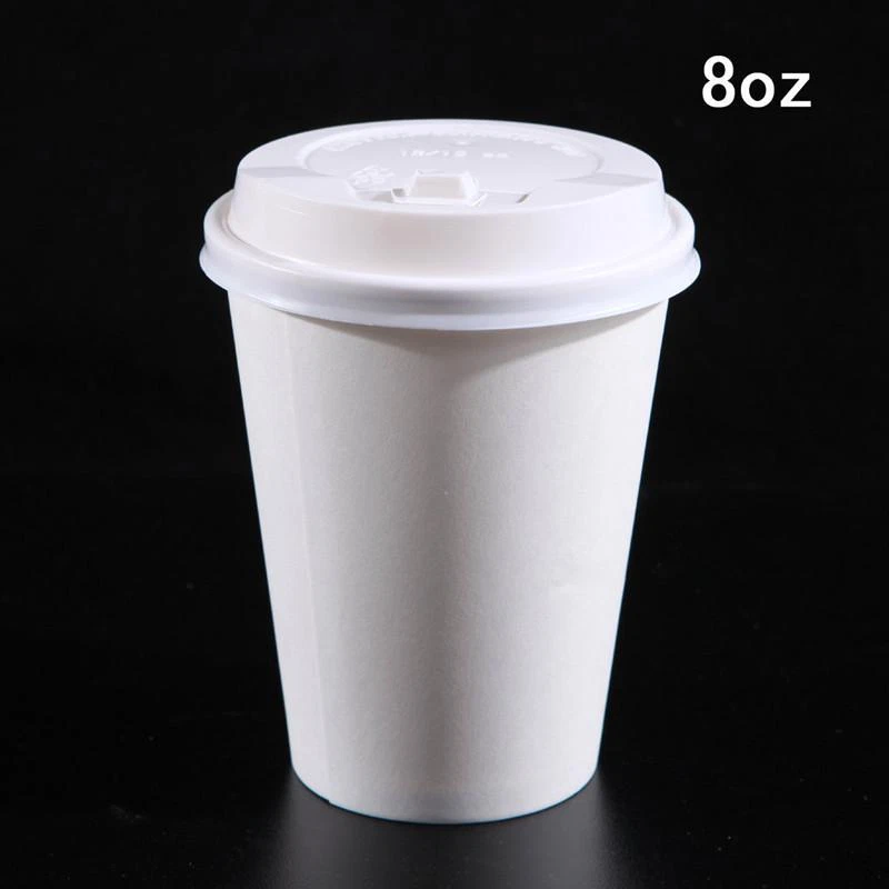 Disposable White Paper Cups with Sip Lids 8oz - Hot Drink Coffee Tea Catering