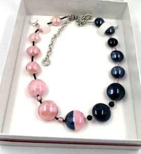 HERMOSO COLLAR DE CUENTAS DE VIDRIO ROSA Y NEGRO ANTICA MURRINA VENECIA ITALIANA SIN USAR - Imagen 1 de 4
