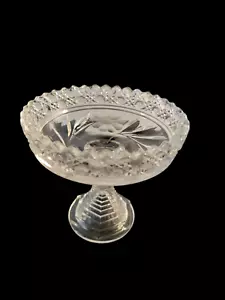 De colección Vidrio Grabado Cristal 5" Compota Caramelo Plato Borde Diente de Sierra Pedestal Acanalado - Imagen 1 de 9