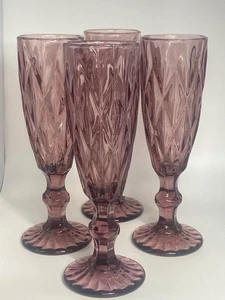 4 Dusty Rose Glass Champagne or Wine Glasses, 7.5" Tall - Picture 1 of 4