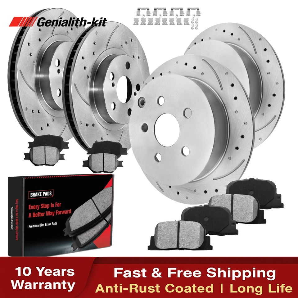 Front and Rear Drilled Disc Rotors Ceramic Brake Pads for 2005 - 2010 Scion tC - Image 1 of 4