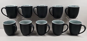 10 Noritake Colortrio Graphite Mug Set Black Gray White Trim Coffee Cup Dish Lot - Picture 1 of 24